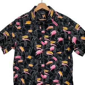 Hurley Button Up Shirt Bird Toucan Print Shirt Sleeve Mens L Colorful Collared